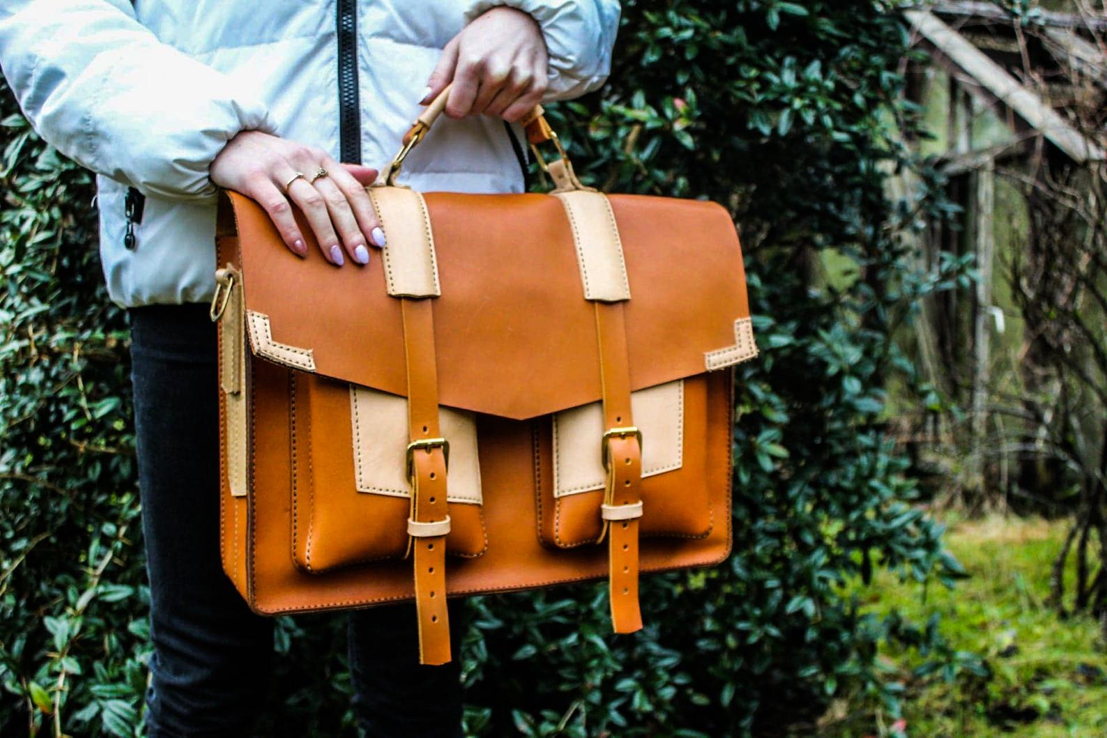 Buy Louis Stitch Brown Italian Leather Laptop Bag Multifunctional Executive  Briefcase (M) Online